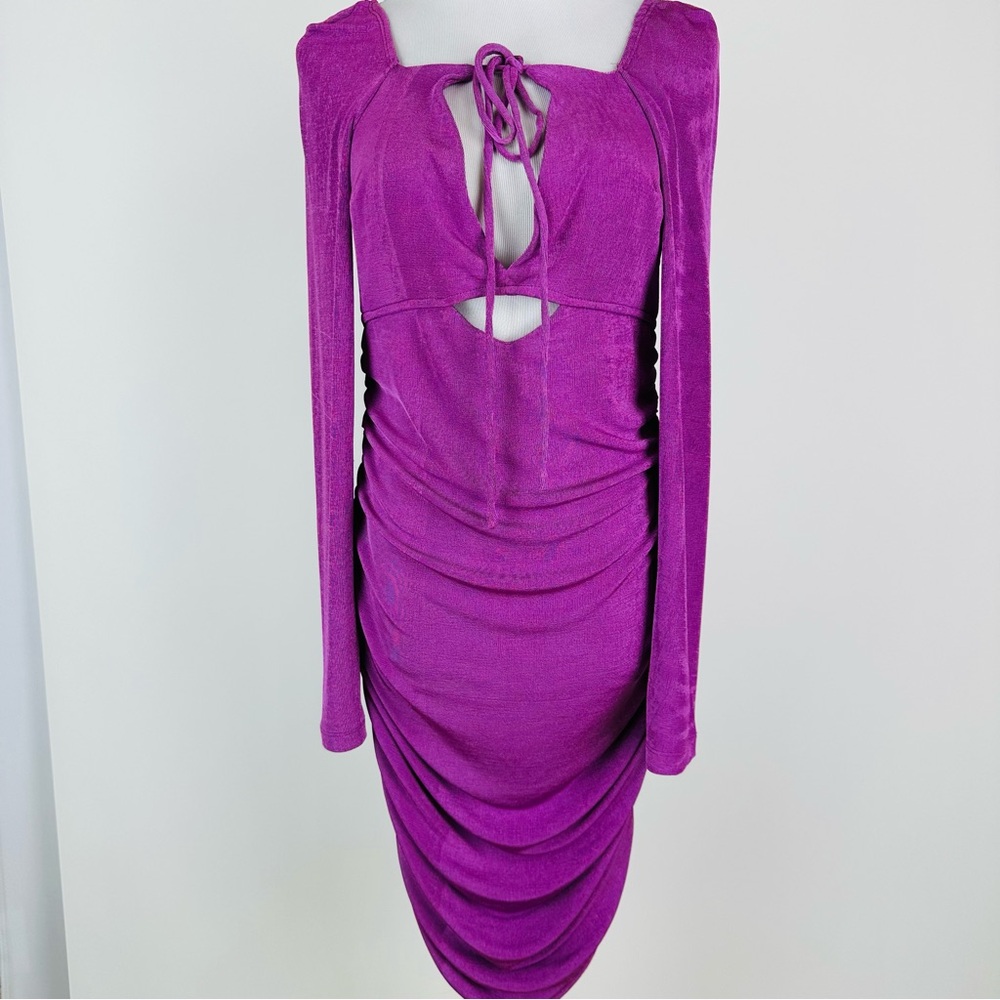 Princess Polly Ruched Cutout Magenta Stretch Mini Dress Size 12